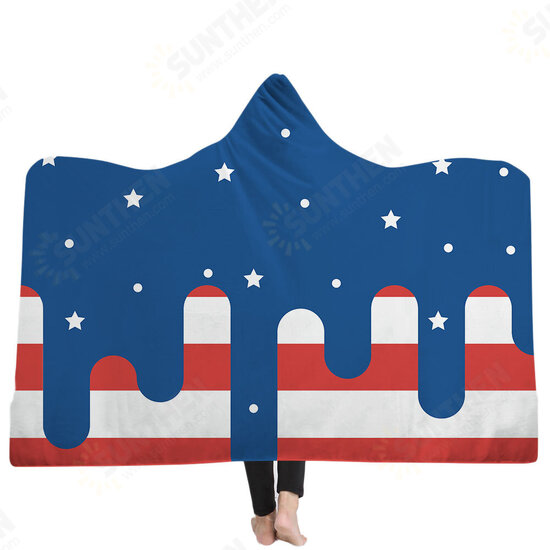 Flag of the United States UK Hooded Blankets Sherpa Fleece Ocean Blue Wearable Plush Throw Blankets