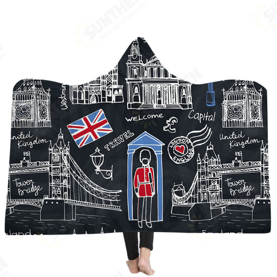 Flag of the United States UK Hooded Blankets Sherpa Fleece Ocean Blue Wearable Plush Throw Blankets