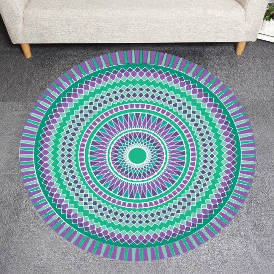 Green Blue Bohemia Mandala Pattern Carpet Soft Round Floor Mat Carpet Kids Play Mat