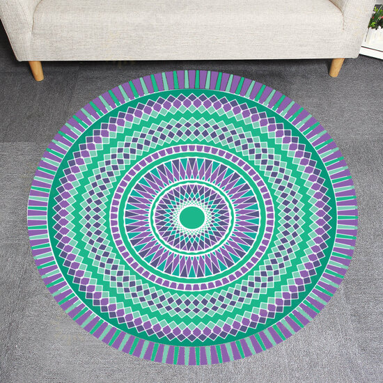 Green Blue Bohemia Mandala Pattern Carpet Soft Round Floor Mat Carpet Kids Play Mat