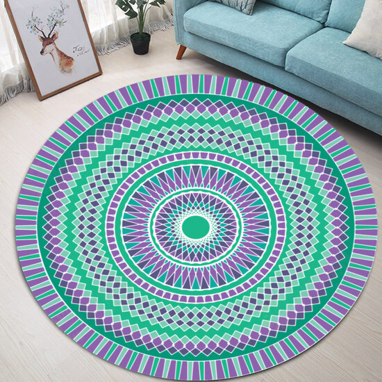 Green Blue Bohemia Mandala Pattern Carpet Soft Round Floor Mat Carpet Kids Play Mat