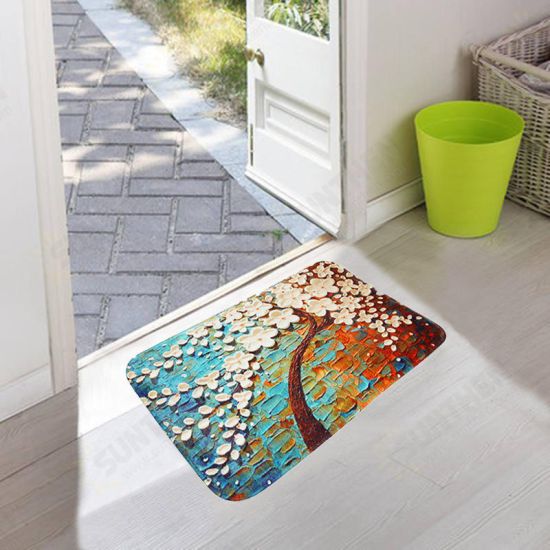 BX-28 40x60cm 3D Painting Tree Pattern Coral Fleece Mat Absorbent Bathroom Anti Slip Carpet