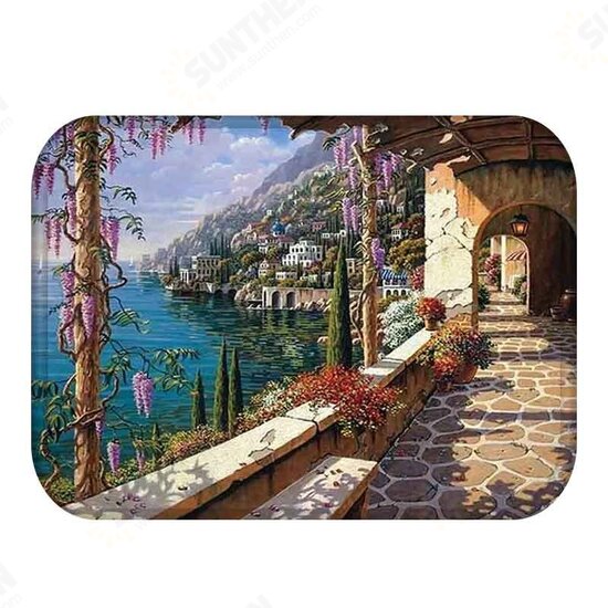 BX-31 40x60cm 3D Painting City Pattern Coral Fleece Mat Absorbent Bathroom Anti Slip Carpet