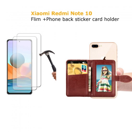 2PCS Tempered Glass Screen Protector + 1PC Magnetic Flip PU Leather Credit Card Holder for Xiaomi Redmi Note 10 