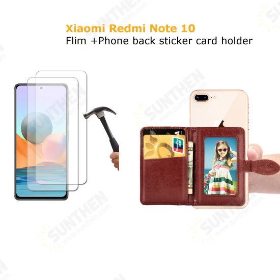 2PCS Tempered Glass Screen Protector + 1PC Magnetic Flip PU Leather Credit Card Holder for Xiaomi Redmi Note 10 