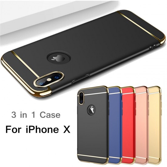3 In 1 Plating Anti Fingerprint Acrylic PC Case Cover for iPhone X