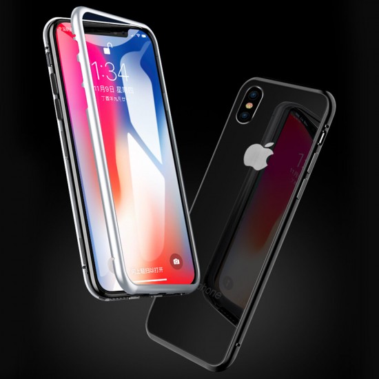 Magnetic Flip 9H Tempered Glass Metal Protective Case for iPhone X / XR / XS Max / 6 Plus