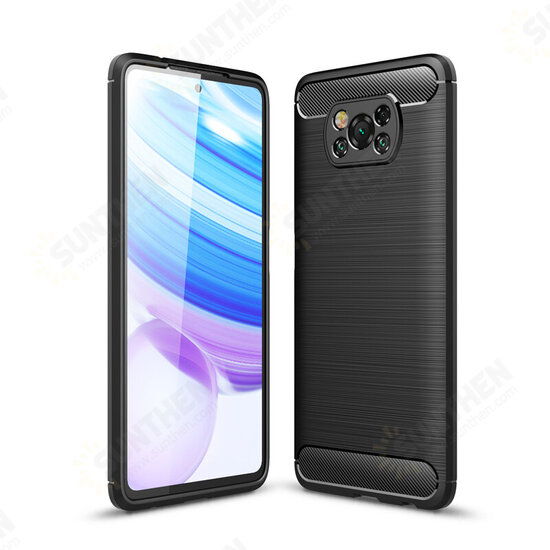 For POCO X3 PRO / POCO X3 NFC Case Carbon Fiber Texture with Lens Protector Shockproof Silicone Protective Case Back Cover