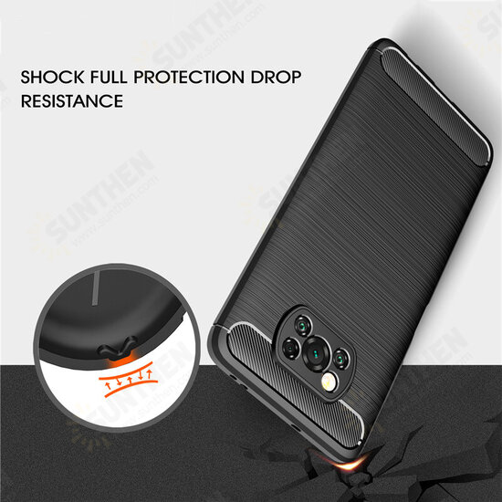 For POCO X3 PRO / POCO X3 NFC Case Carbon Fiber Texture with Lens Protector Shockproof Silicone Protective Case Back Cover