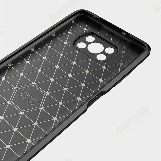 For POCO X3 PRO / POCO X3 NFC Case Carbon Fiber Texture with Lens Protector Shockproof Silicone Protective Case Back Cover