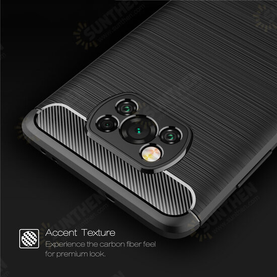 For POCO X3 PRO / POCO X3 NFC Case Carbon Fiber Texture with Lens Protector Shockproof Silicone Protective Case Back Cover