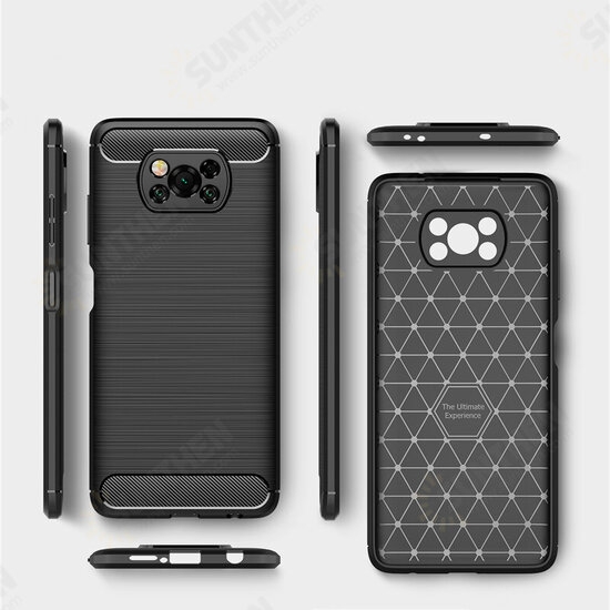 For POCO X3 PRO / POCO X3 NFC Case Carbon Fiber Texture with Lens Protector Shockproof Silicone Protective Case Back Cover