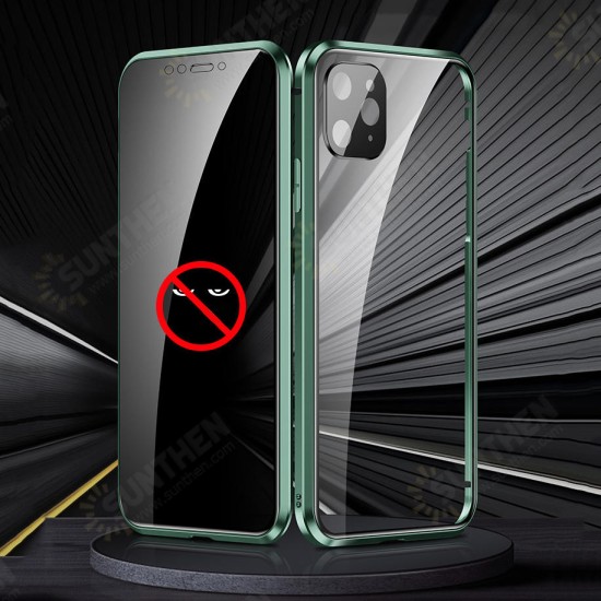 2 in 1 Anti-peeping Magnetic 360° Full Cover Double-sided Tempered Glass Flip Protective Case with Lens Protector Ring for iPhone 11 Pro Max 6.5 inch