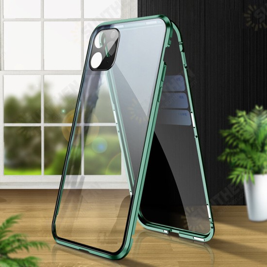 2 in 1 Anti-peeping Magnetic 360° Full Cover Double-sided Tempered Glass Flip Protective Case with Lens Protector Ring for iPhone 11 Pro Max 6.5 inch