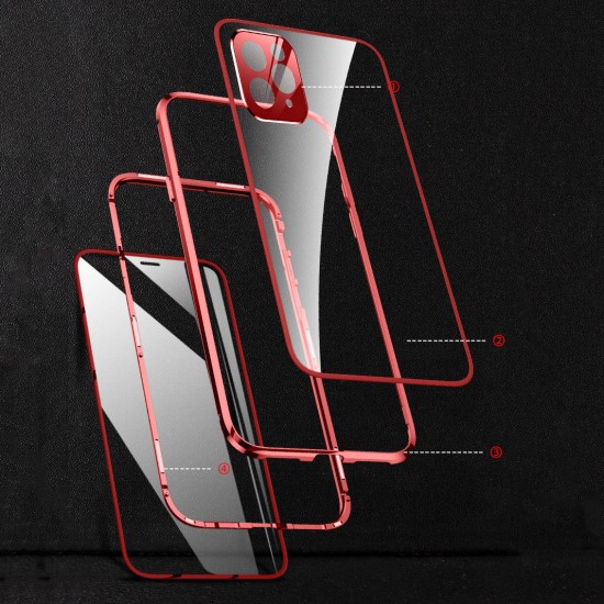2 in 1 Magnetic 360° Full Cover 9H Lens Protector+Front+Back Double-sided Tempered Glass Metal Flip Protective Case for iPhone 11 Pro Max 6.5 inch