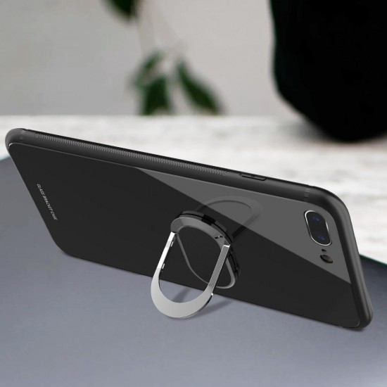 360° Rotation Ring Kickstand Magnetic Glass Protective Case for iPhone 7/7 Plus/8/8 Plus