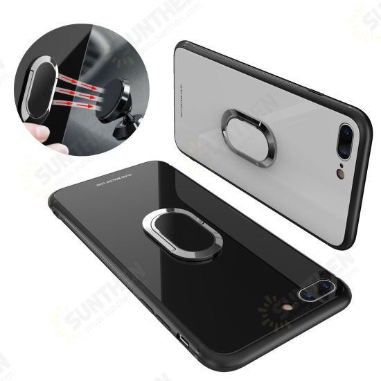 360° Rotation Ring Kickstand Magnetic Glass Protective Case for iPhone 7/7 Plus/8/8 Plus