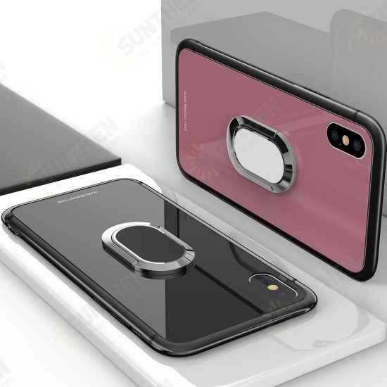 360° Rotation Ring Kickstand Magnetic Glass Protective Case for iPhone X