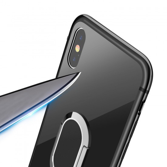 360° Rotation Ring Kickstand Magnetic Glass Protective Case for iPhone X