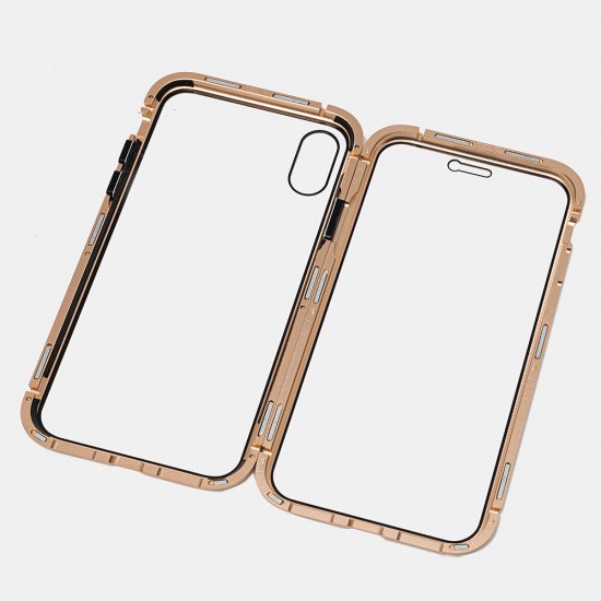 360° Curved Magnetic Flip Double-sided 9H Tempered Glass Metal Full Body Protective Case for iPhone X / XS / XR / XS Max / 7 / 8 / 7 Plus / 8 Plus / 6 / 6 Plus