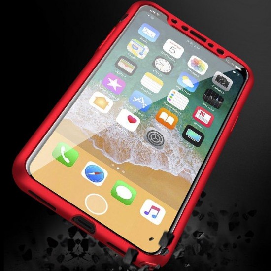 360° Full Body Front & Back Silicone Protective Case With Tempered Glass Film For iPhone X