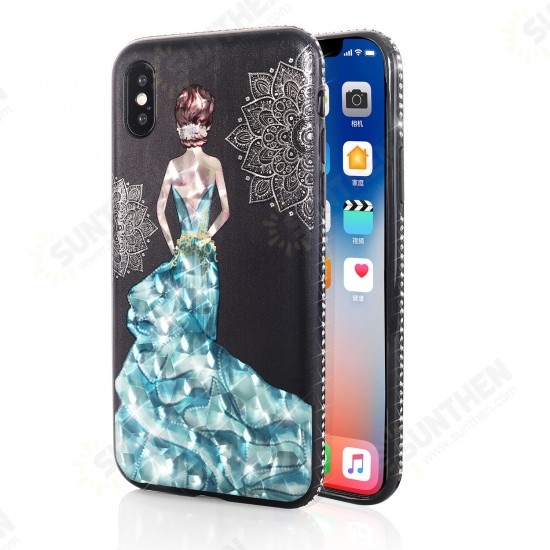 3D Painting Protective Case For iPhone X/8/8 Plus/7/7 Plus/6s Plus/6 Plus/6s/6 Blue Dress Glitter Bling