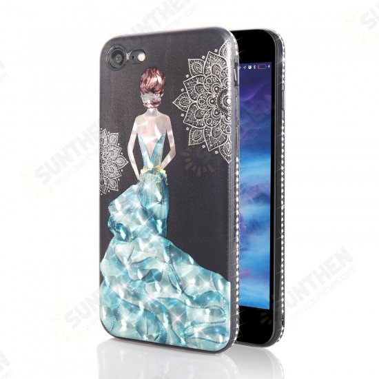 3D Painting Protective Case For iPhone X/8/8 Plus/7/7 Plus/6s Plus/6 Plus/6s/6 Blue Dress Glitter Bling