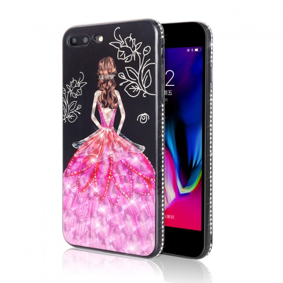 3D Painting Protective Case For iPhone X/8/8 Plus/7/7 Plus/6s Plus/6 Plus/6s/6 Pink Dress Glitter Bling