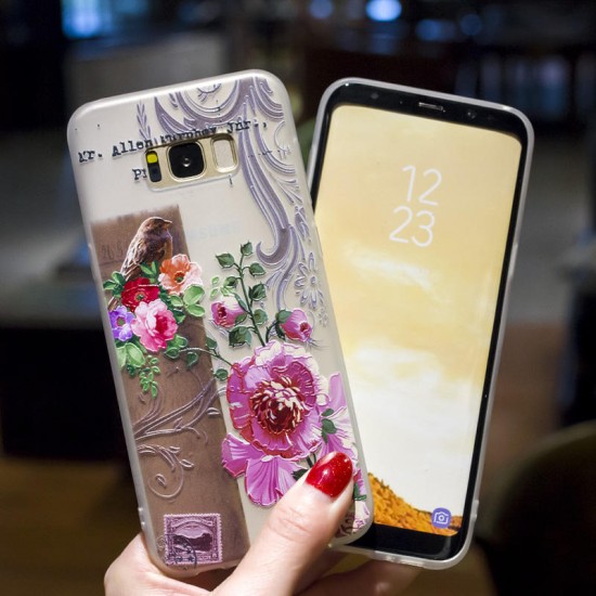 3D Relief Printing Flower & Birds Soft Protective Case for Samsung Galaxy S8 Plus
