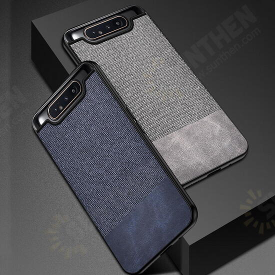 Anti-Fingerprint Canvas Splice Soft TPU Border Protective Case for Samsung Galaxy A80 2019