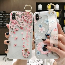 Blossom Embossed Soft Silicone Protective Case with Wristband Holder for iPhone XS MAX XR X for iPhone 7 6 6S 8 Plus Back Cover Blossom Embossed Soft Silicone Protective Case with Wristband Holder for iPhone XS MAX XR X for iPhone 7 6 6S 8 Plus Back Cover