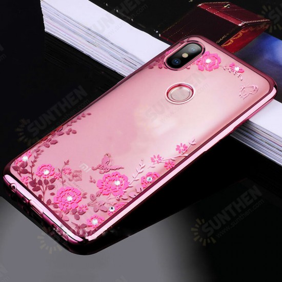 Diamond Plating Clear Cover Soft TPU Flower Protective Case For Xiaomi Mi 8 Mi8 6.21 inch