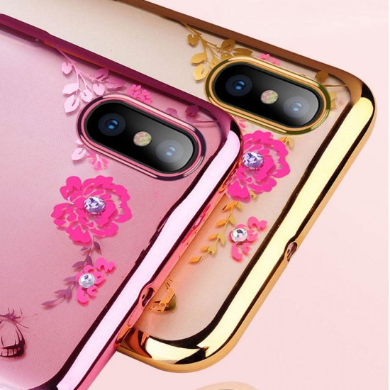 Diamond Plating Clear Cover Soft TPU Flower Protective Case For Xiaomi Mi 8 Mi8 6.21 inch