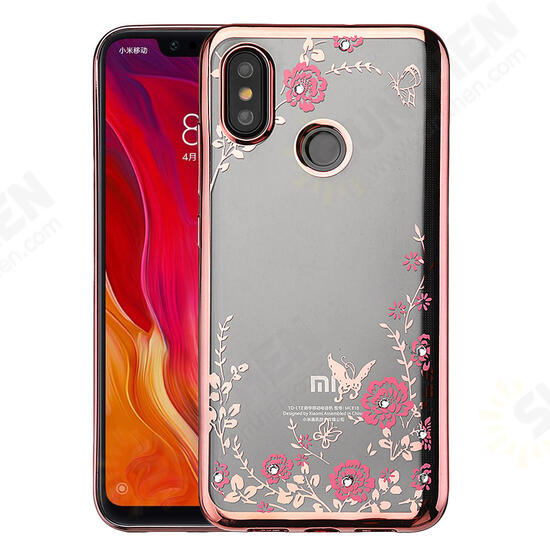 Diamond Plating Clear Cover Soft TPU Flower Protective Case For Xiaomi Mi 8 Mi8 6.21 inch