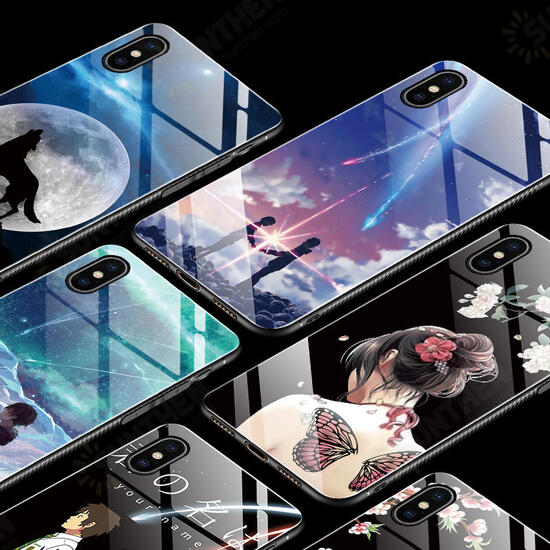 Fashion Pattern Tempered Glass Protective Case For iPhone XS Max