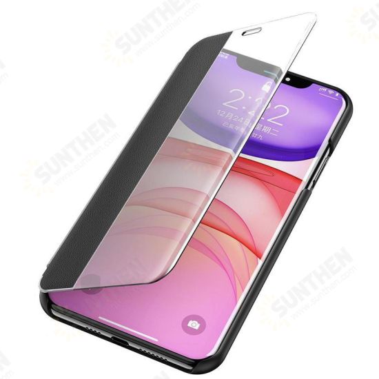 Flip Bumper Window View with Foldable Stand PU Leather Protective Case for iPhone 11 Pro 5.8 inch