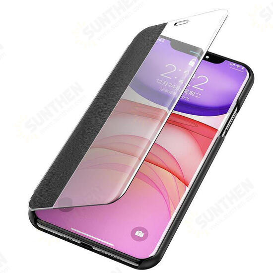 Flip Bumper Window View with Foldable Stand PU Leather Protective Case for iPhone XR Flip Bumper Window View with Foldable Stand PU Leather Protective Case for iPhone XR