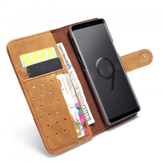 Genuine Cowhide Leather Magnetic Flip Wallet Kickstand Protective Case For Samsung Galaxy S9/S9 Plus