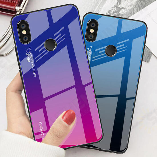 Gradient Color Tempered Glass + Soft TPU Back Cover Protective Case for Xiaomi Redmi 6 Pro / Xiaomi Mi A2 Lite