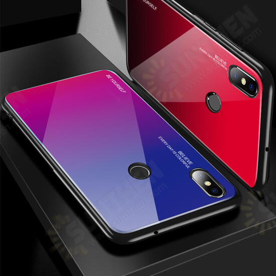 Gradient Color Tempered Glass + Soft TPU Back Cover Protective Case for Xiaomi Redmi 6 Pro / Xiaomi Mi A2 Lite