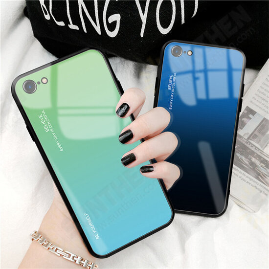Gradient Color Tempered Glass Shockproof Scratch Resistant Protective Case for iPhone SE 2020
