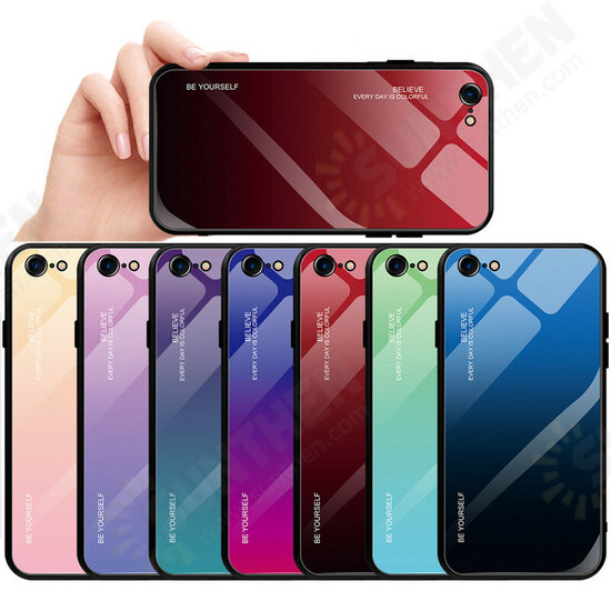 Gradient Color Tempered Glass Shockproof Scratch Resistant Protective Case for iPhone SE 2020