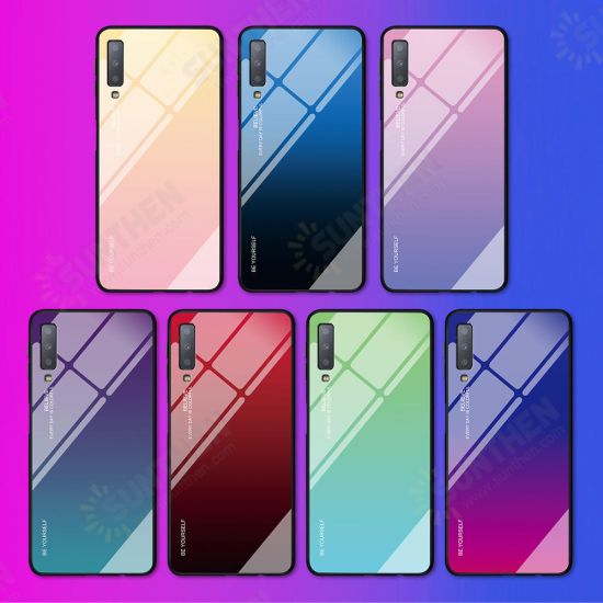 Gradient Tempered Glass Protective Case For Samsung Galaxy A7 2018 Scratch Resistant Back Cover