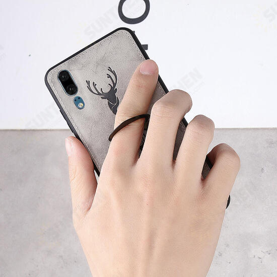 Happy Deer Ring Holder Bracket TPU+PU Leather Protective Case For Huawei P20