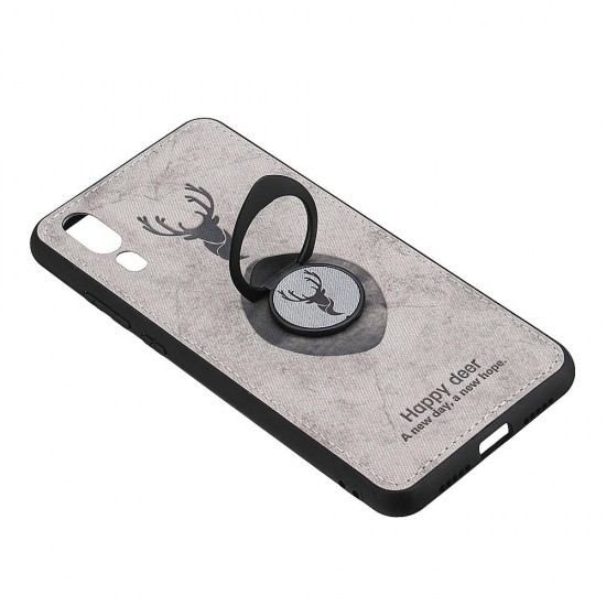 Happy Deer Ring Holder Bracket TPU+PU Leather Protective Case For Huawei P20