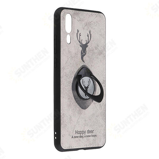 Happy Deer Ring Holder Bracket TPU+PU Leather Protective Case For Huawei P20