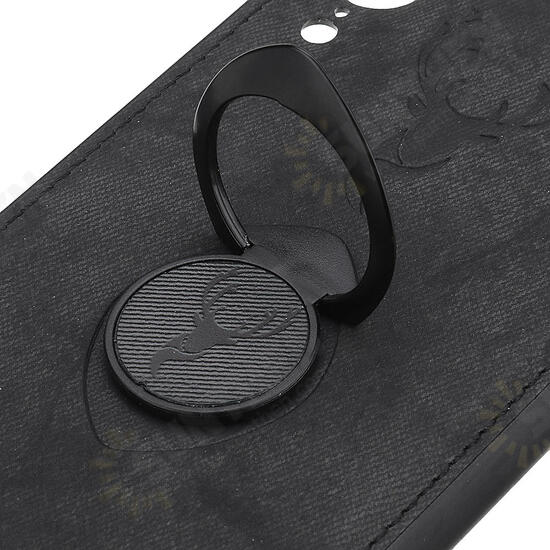 Happy Deer Ring Holder Bracket TPU+PU Leather Protective Case For iPhone XR 6.1 Inch