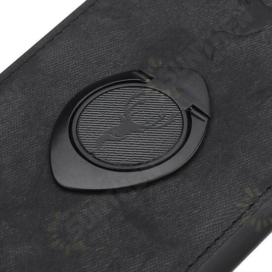 Happy Deer Ring Holder Bracket TPU+PU Leather Protective Case For iPhone XR 6.1 Inch