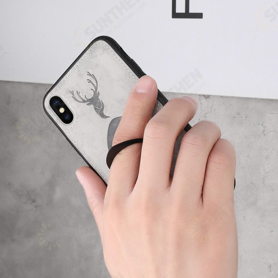 Happy Deer Ring Holder Bracket TPU+PU Leather Protective Case For iPhone XS 5.8 Inch