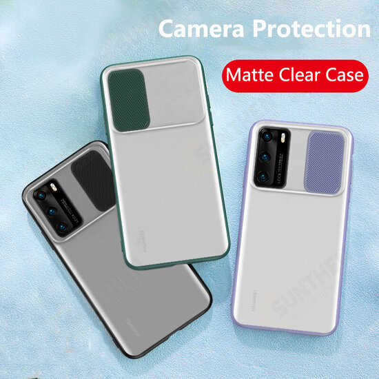 Lens Privacy Protection Slide Camera Cover Shockproof Anti-scratch Translucent Matte Protective Case for Huawei P40 Pro